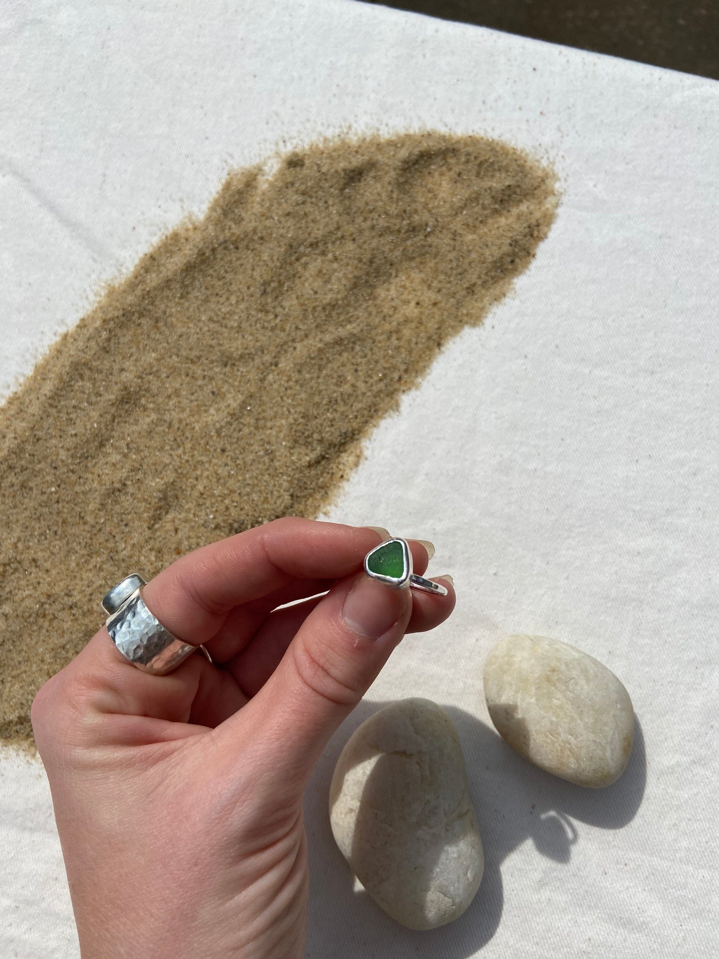 Bright green seaglass ring